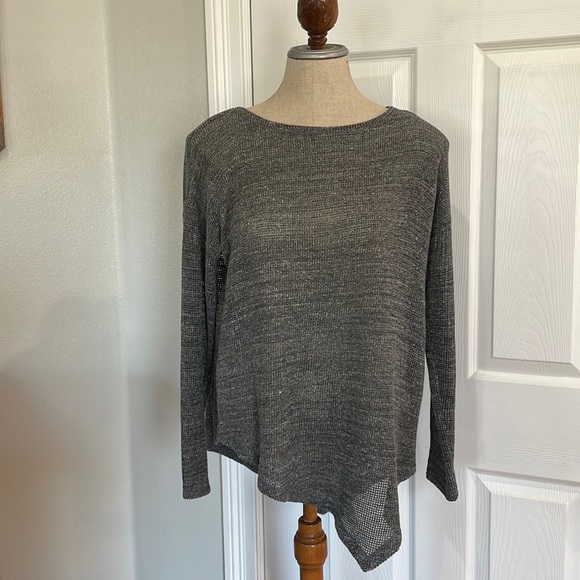 Eileen Fisher sweater Melange mesh boxy bateau neckline ash gray women’s size XS